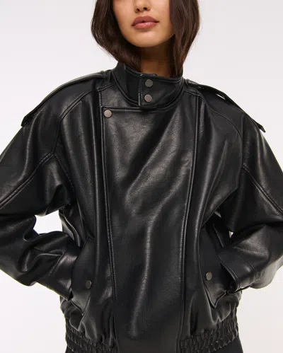 Abercrombie & Fitch Relaxed Mockneck Vegan Leather Bomber Jacket In Black