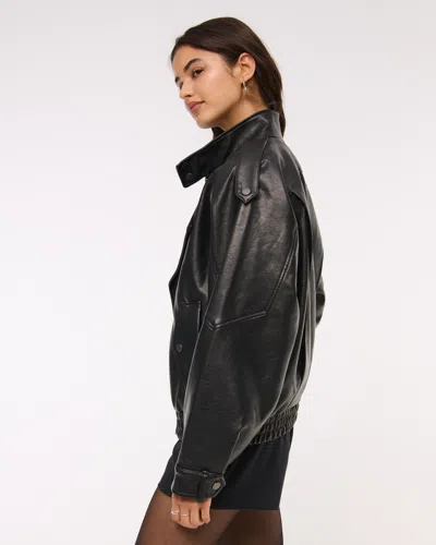 Abercrombie & Fitch Relaxed Mockneck Vegan Leather Bomber Jacket In Black