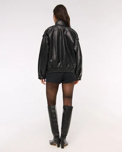 Abercrombie & Fitch Relaxed Mockneck Vegan Leather Bomber Jacket In Black