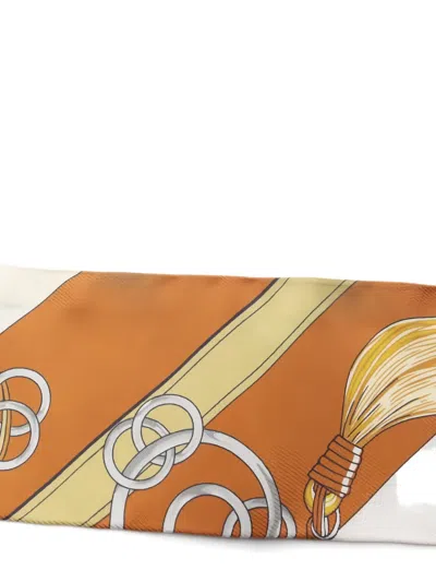Pre-owned Hermes 2000s Twilly Brides Et Gris-gris Scarf In Orange
