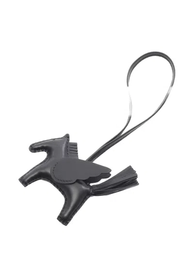 Pre-owned Hermes 2025 Pm Rodeo Pegasus Bag Charm In Black