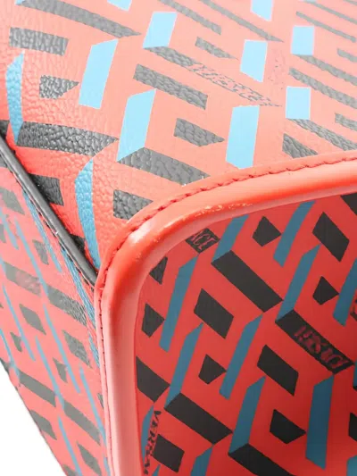 Pre-owned Versace 2010年代几何印花托特包 In Red