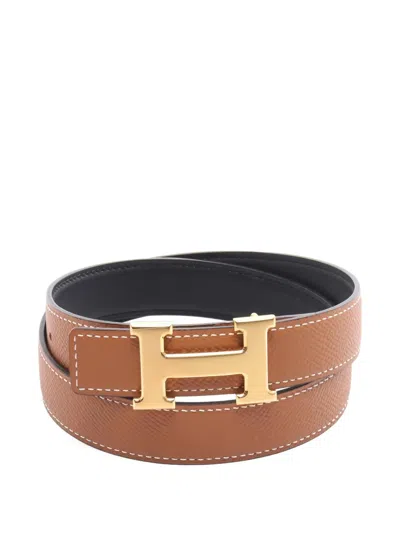 Pre-owned Hermes 2023 Mini Constance H-buckle Reversible Belt In Black
