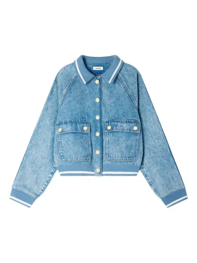 Sandro Knitted-collar Denim Jacket In Blue