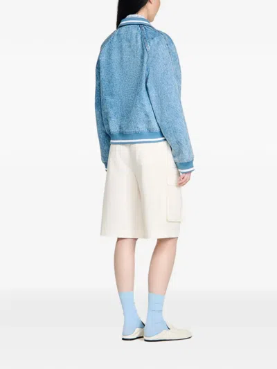 Sandro Knitted-collar Denim Jacket In Blue