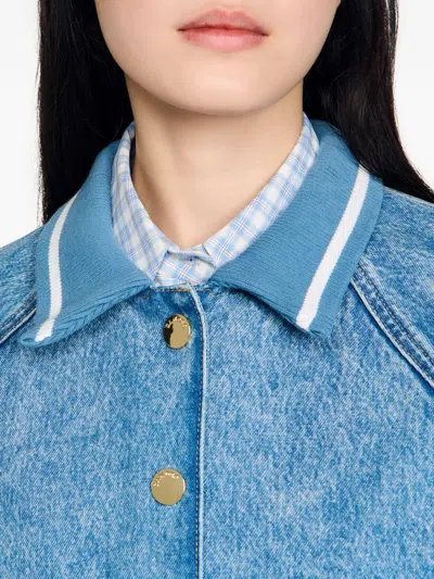Sandro Knitted-collar Denim Jacket In Blue