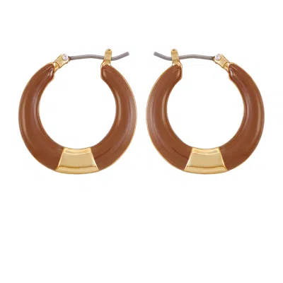 Vince Camuto Gold Tone Enamel Hoop Earrings In Brown