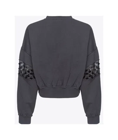 Pinko Sequin-embellished Cropped Sweatshirt In Gray