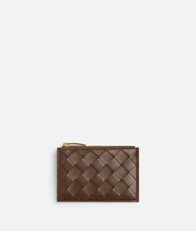 Bottega Veneta Intrecciato Zipped Card Case In Brown
