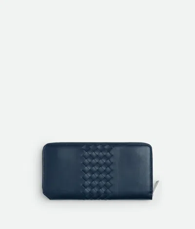 Bottega Veneta Intrecciato Piccolo Zip Around Wallet In Blue