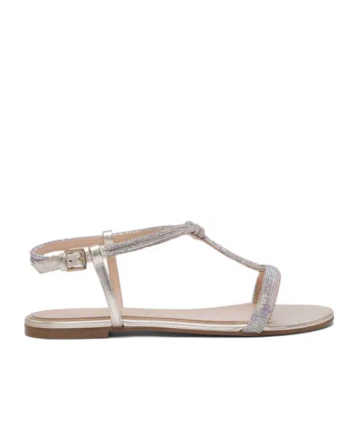 Ninalilou Elisa Crystal Embellished Leather Sandals In Brown