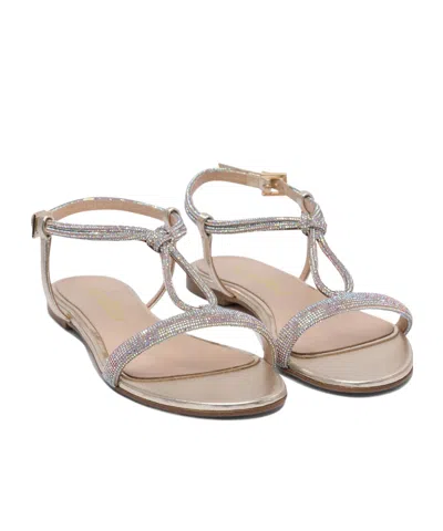 Ninalilou Elisa Crystal Embellished Leather Sandals In Brown