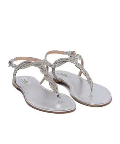 Ninalilou Braided Leather Sandals With Silver Finish In Brown
