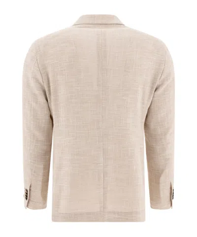 Tagliatore Double-breasted Textured Jacket With Structured Lapel In Neutral