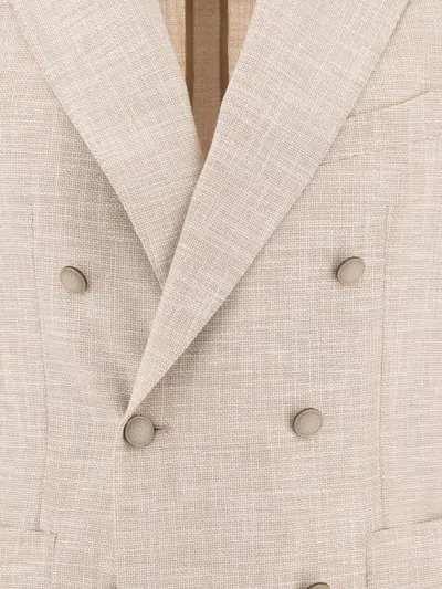 Tagliatore Double-breasted Textured Jacket With Structured Lapel In Neutral