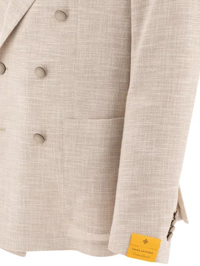 Tagliatore Double-breasted Textured Jacket With Structured Lapel In Neutral