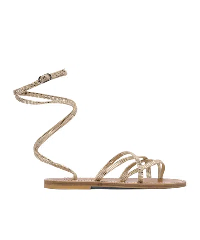 Kjacques K.jacques Flat Leather Sandals With Textured Straps In Multi