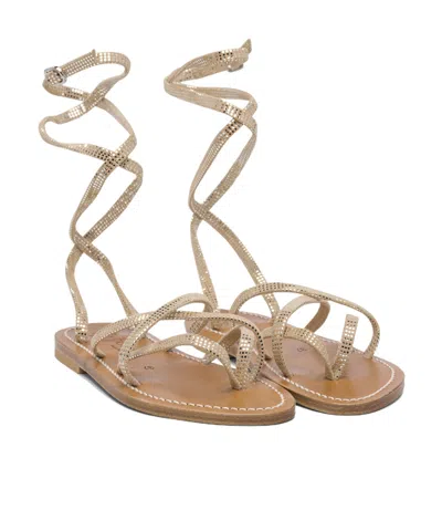 Kjacques K.jacques Flat Leather Sandals With Textured Straps In Multi