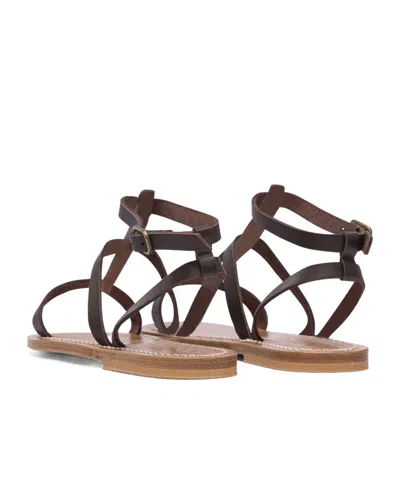 Kjacques K.jacques Minimalist Brown Leather Sandals With Adjustable Ankle Strap In Black