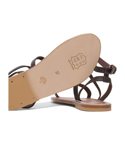 Kjacques K.jacques Minimalist Brown Leather Sandals With Adjustable Ankle Strap In Black