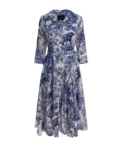 Samantha Sung Shirt Dress With Blue And White Toile Print