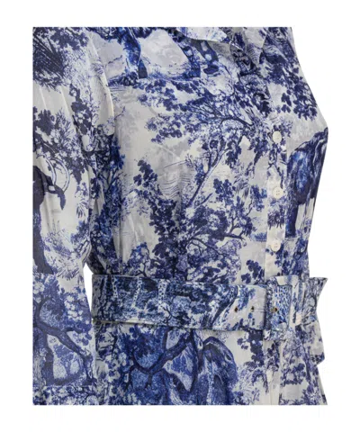 Samantha Sung Shirt Dress With Blue And White Toile Print
