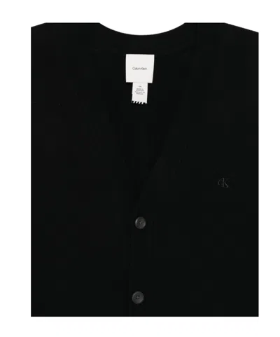 Calvin Klein V-neck Long Sleeve Ribbed Knit Sweater In Black