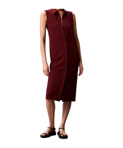 Calvin Klein Crepe Midi Polo Dress In Red