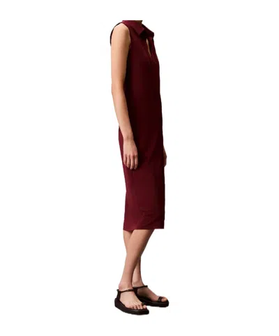 Calvin Klein Crepe Midi Polo Dress In Red
