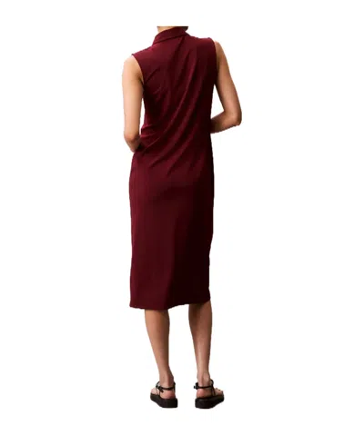 Calvin Klein Crepe Midi Polo Dress In Red