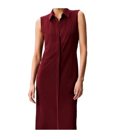 Calvin Klein Crepe Midi Polo Dress In Red
