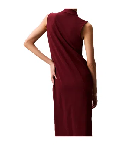 Calvin Klein Crepe Midi Polo Dress In Red