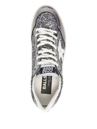 Golden Goose Ballstar Sneakers In Laminated Leather And Glitter In Gray