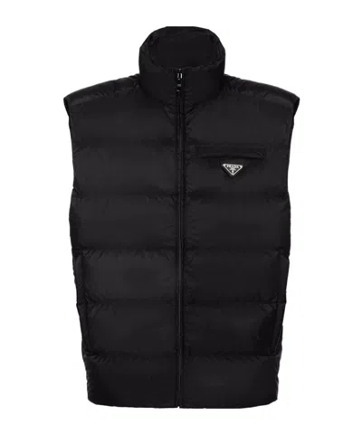 Prada High Collar Sleeveless Padded Jacket Couture In Black