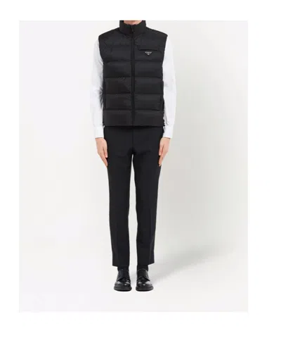 Prada High Collar Sleeveless Padded Jacket Couture In Black