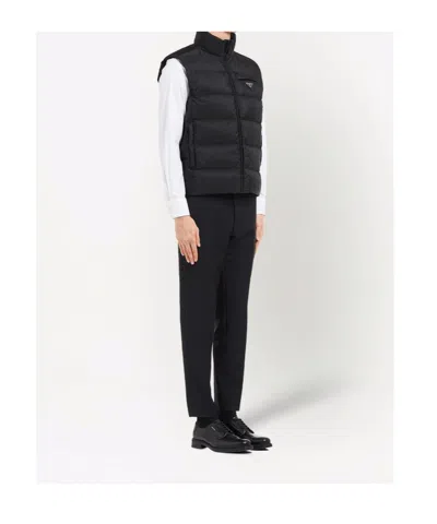 Prada High Collar Sleeveless Padded Jacket Couture In Black