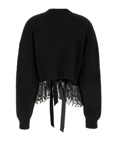 Alberta Ferretti Bead-fringed Knitted Cropped Top In Black