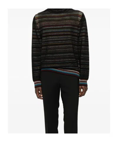 Paul Smith Signature Stripe Waffle Roll Neck Jumper In Black