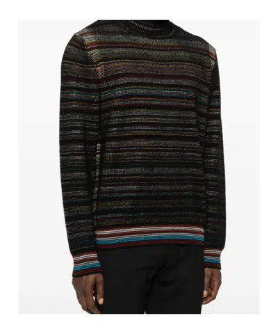 Paul Smith Signature Stripe Waffle Roll Neck Jumper In Black