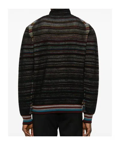 Paul Smith Signature Stripe Waffle Roll Neck Jumper In Black