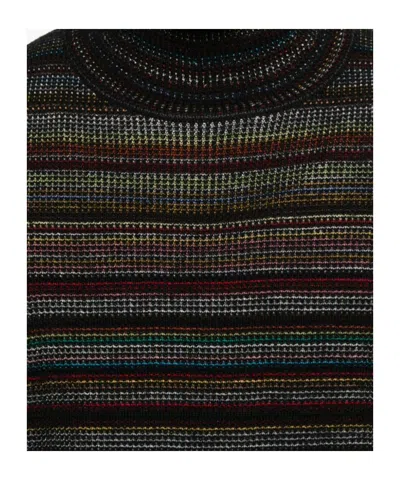 Paul Smith Signature Stripe Waffle Roll Neck Jumper In Black
