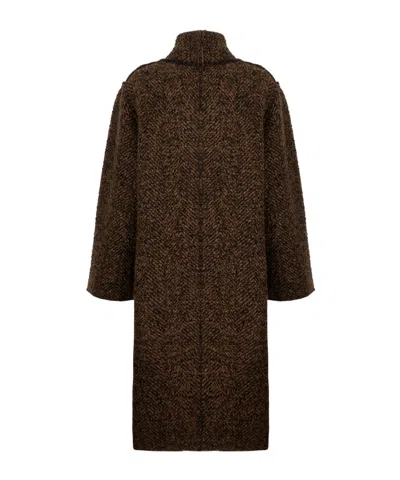 Alberta Ferretti Long-sleeved Twill Coat In Brown