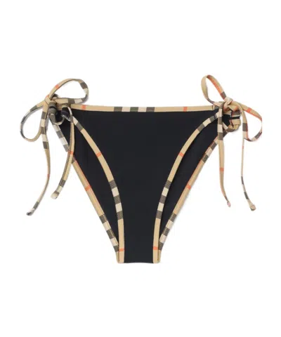 Burberry Starla Check Trim String Bikini Bottoms In Black