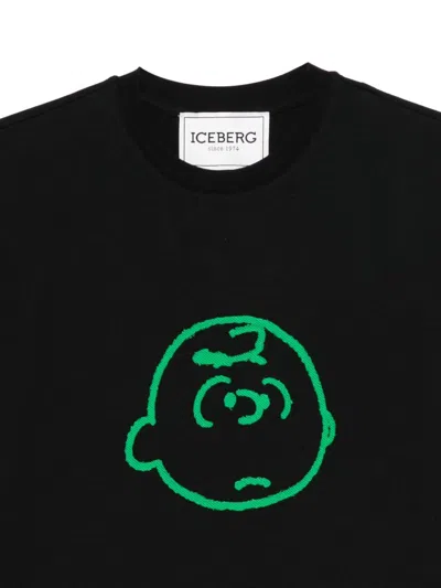 Iceberg Logo Graphic Print Short Sleeve T-shirt In Black