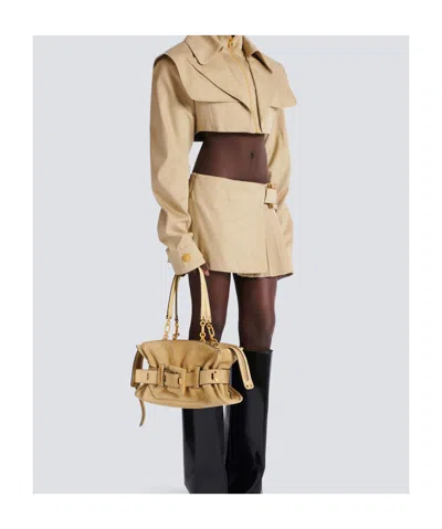 Balmain Anthem Suede Buckle Shoulder Bag In Neutral