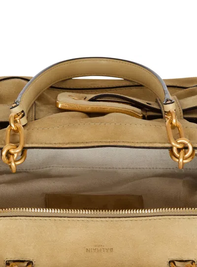 Balmain Anthem Suede Buckle Shoulder Bag In Neutral