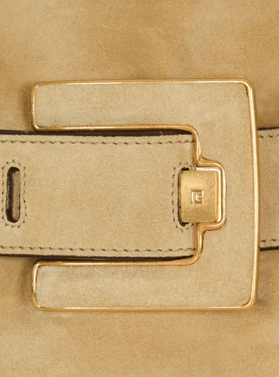 Balmain Anthem Suede Buckle Shoulder Bag In Neutral