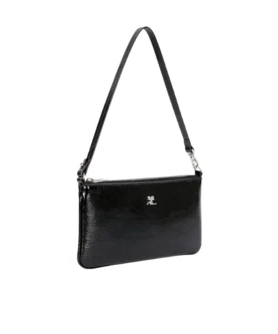 Courrèges Logo-plaque Zipped Pouch In Black