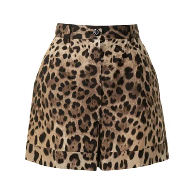 Dolce & Gabbana High Waist Leopard Stretch Drill Shorts In Animal Print