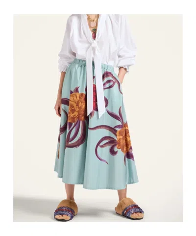 La Doublej Floral Drawstring Midi Skirt In Blue
